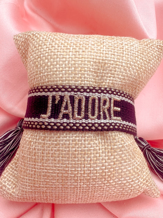 Bracelet « J’adore »  Noir et Argenté