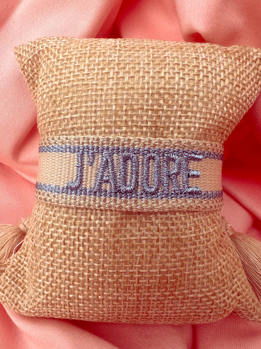 Bracelet « J’adore » Beige et Bleu pailleté