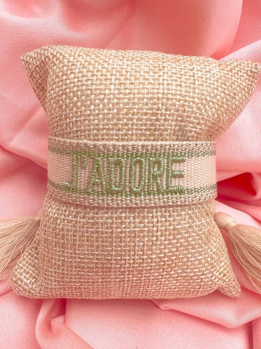 Bracelet « J’adore » Beige et Vert pailleté